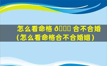 怎么看命格 🐝 合不合婚（怎么看命格合不合婚姻）